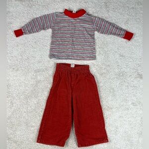 Vintage 70s Toddletime Double B Striped Shirt & Red Corduroy Pants Set 12M retro